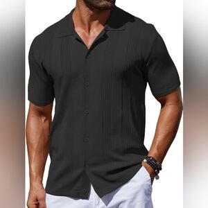 COOFANDY Men's Knit Shirt Short Sleeve Button Down Vintage Polo Shirt XXL NWT